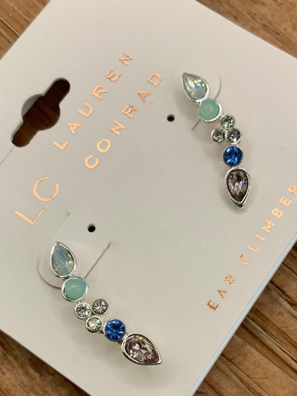 LC Lauren Conrad Blue, Aqua & Clear Multi-Stone Ear Climbers